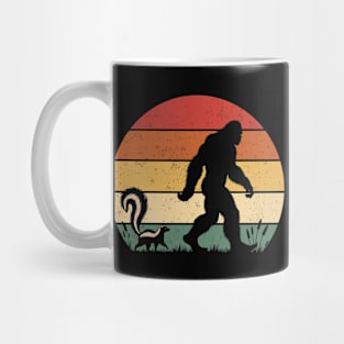 Bigfoot Sasquatch Walking With Striped Skunk Vintage Sunset Wild Animal Mug